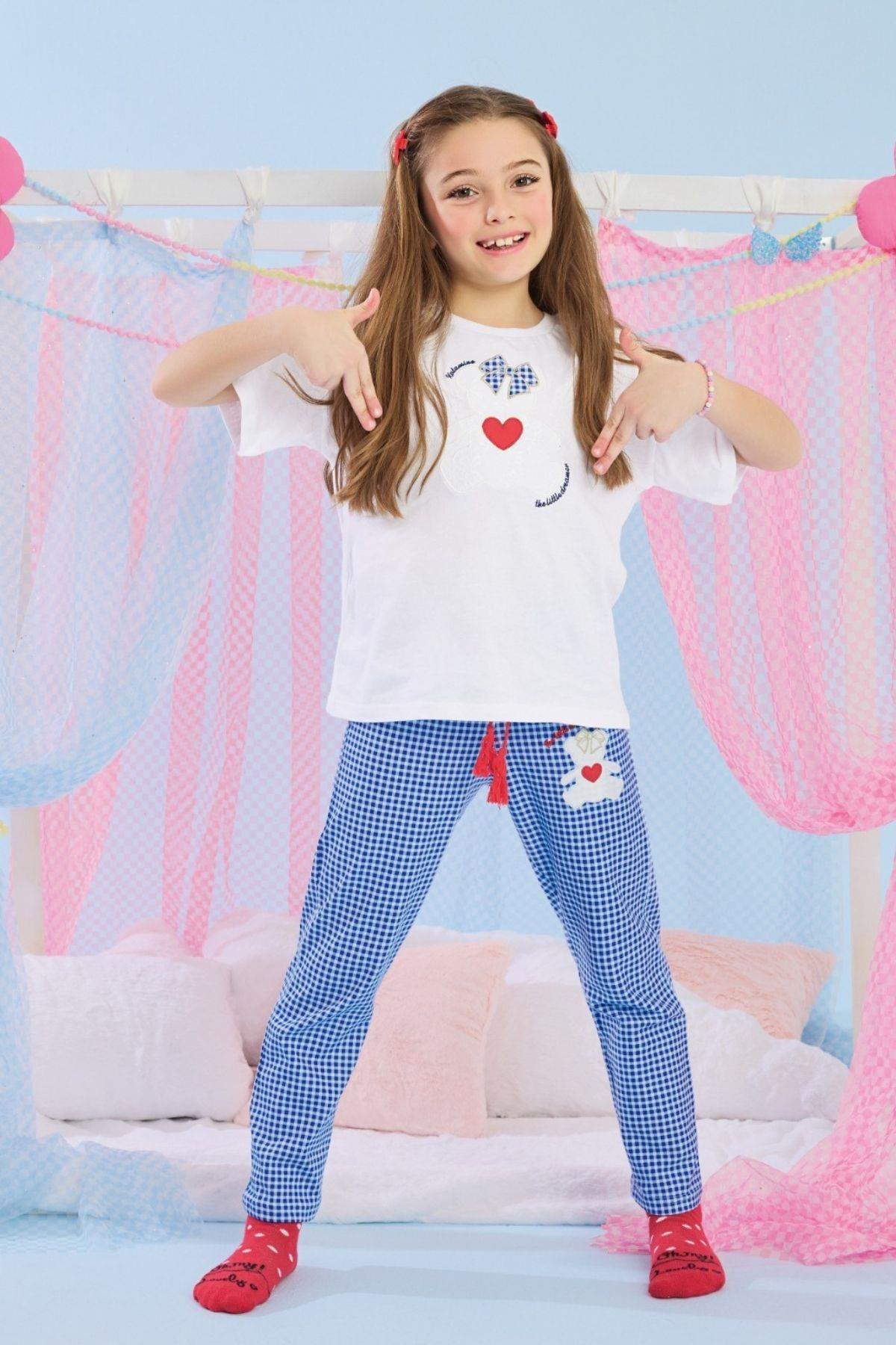 3-14 Yaş Kız Çocuk Tomris Yarım Kollu Pijama Takım Lacivert
