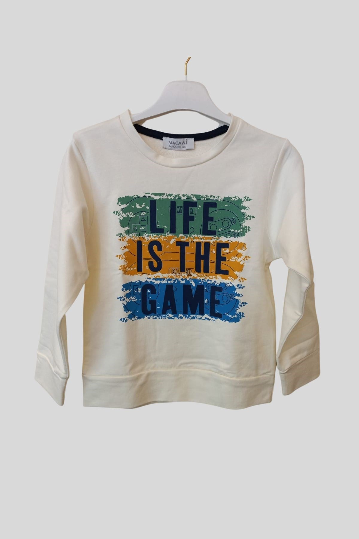 3-7 Yaş Erkek Çocuk Life is Game Sweat Ekru