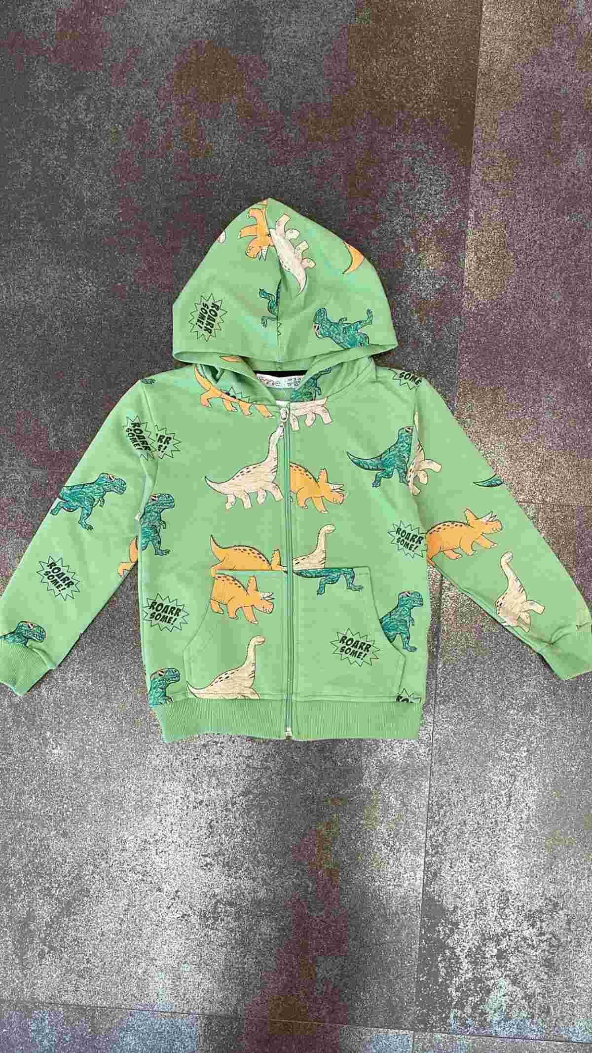 3-8 YAş Erkek Çocuk Dinazor Kapşonlu Sweat