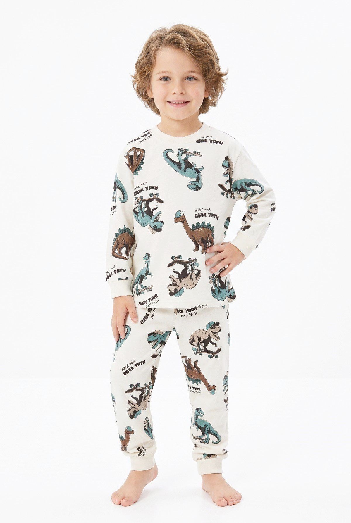 3-8 Yaş Erkek Çocuk Dinazor Pijama Takım