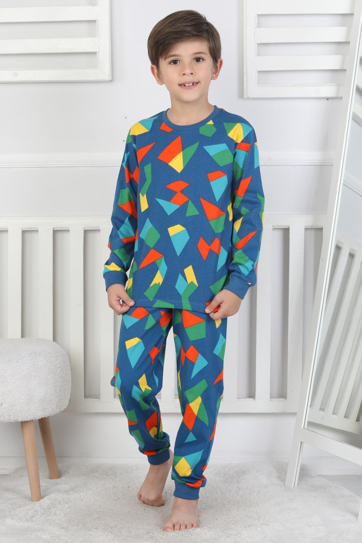 3-8 Yaş Erkek Çocuk Üçgen Pijama Takım