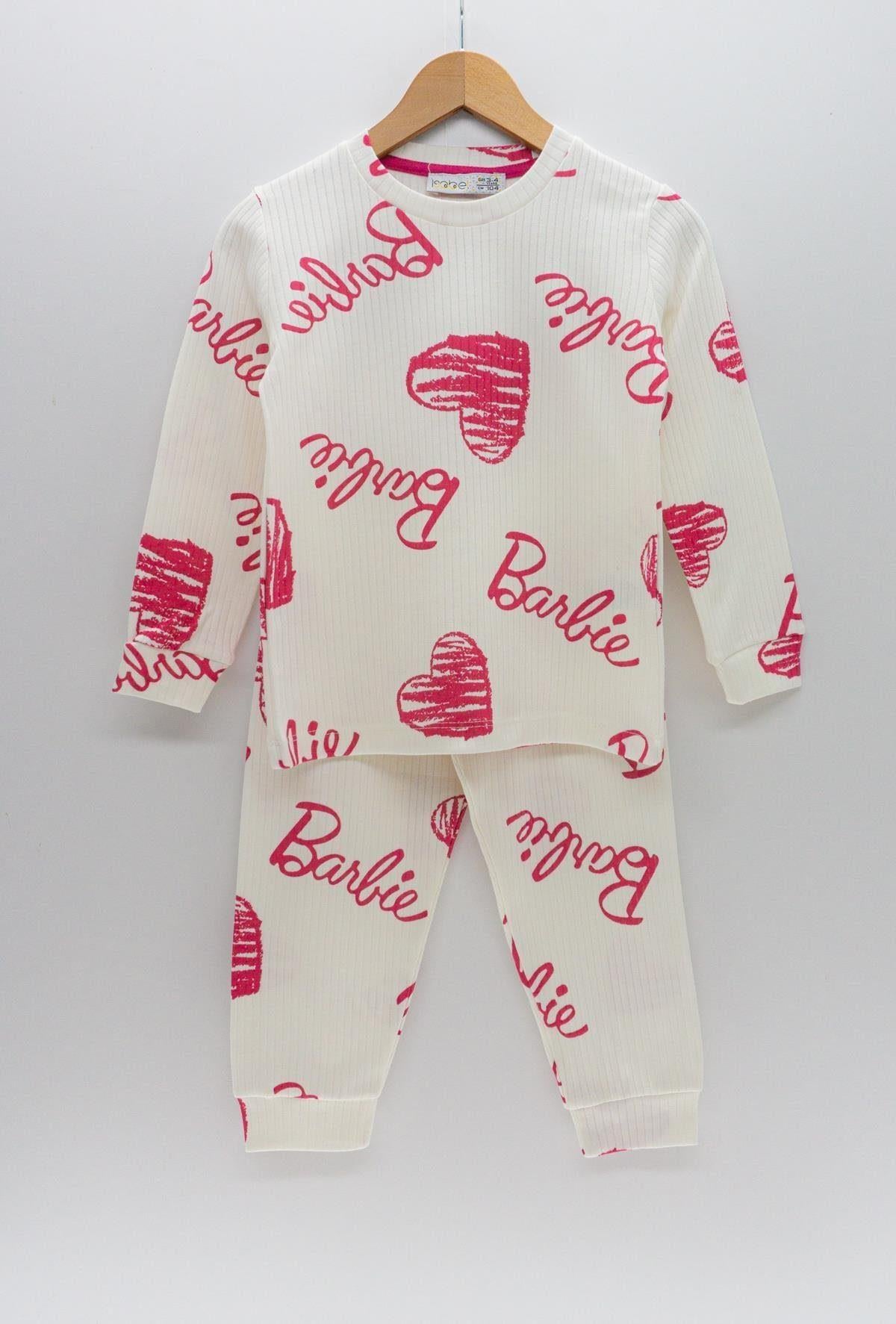 3-8 Yaş Kız Çocuk Barbie Fitilli Pijama Takımı
