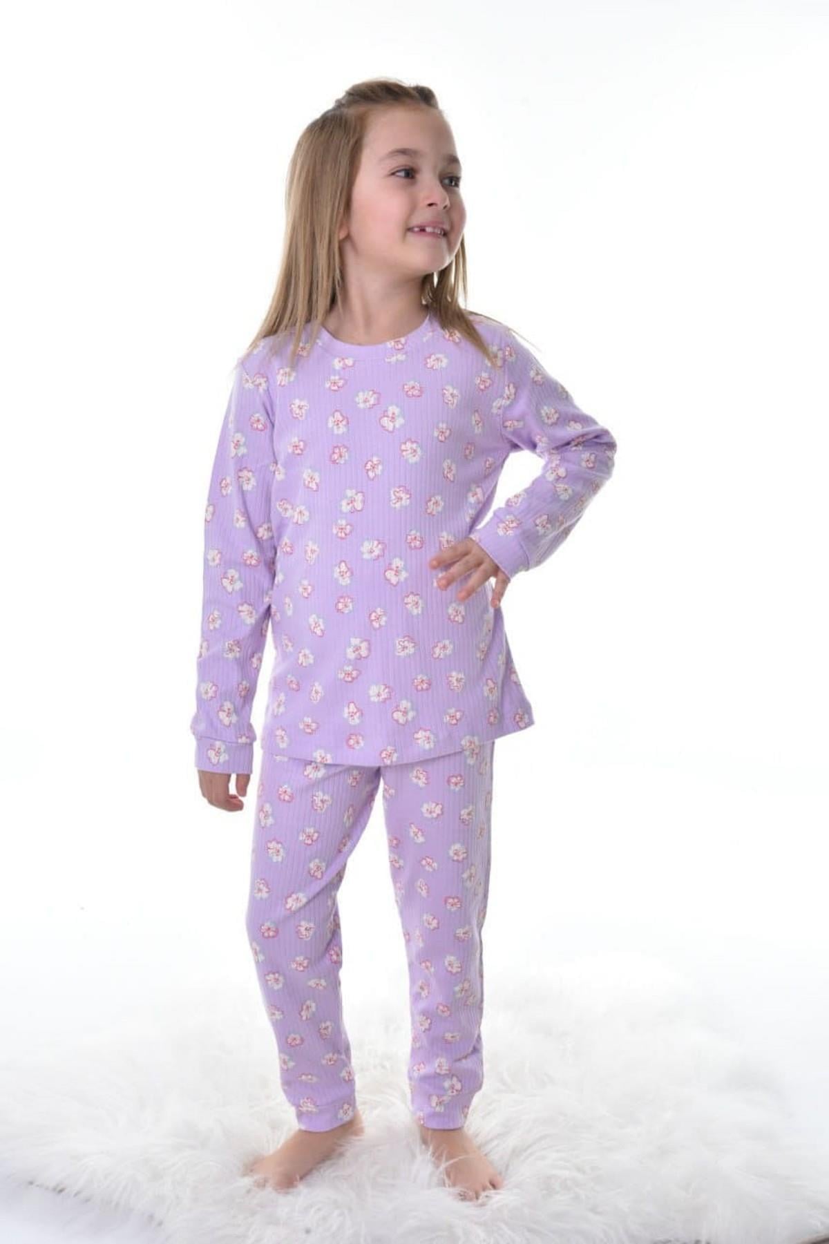 3-8 Yaş Kız Çocuk Çiçekli Fitilli Pijama Takımı