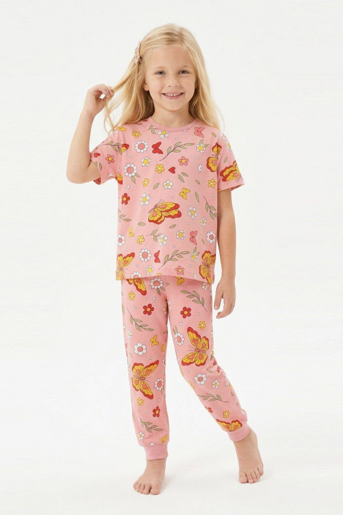 3-8 Yaş Kız Çocuk Çiçekli Pijama Takım