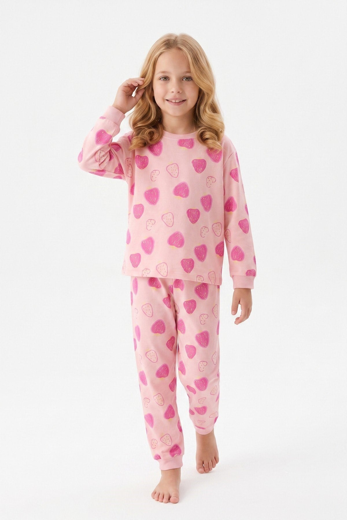 3-8 Yaş Kız Çocuk Çilek Desenli Pijama Takım