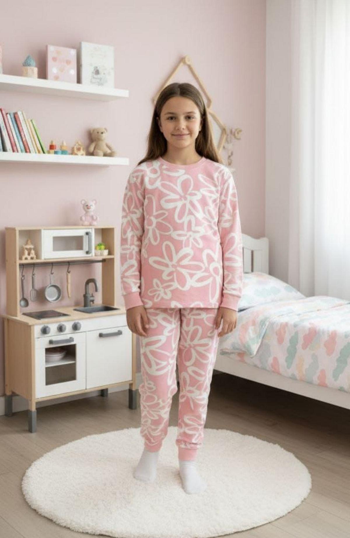 3-8 Yaş Kız Çocuk Desenli Pijama Takım
