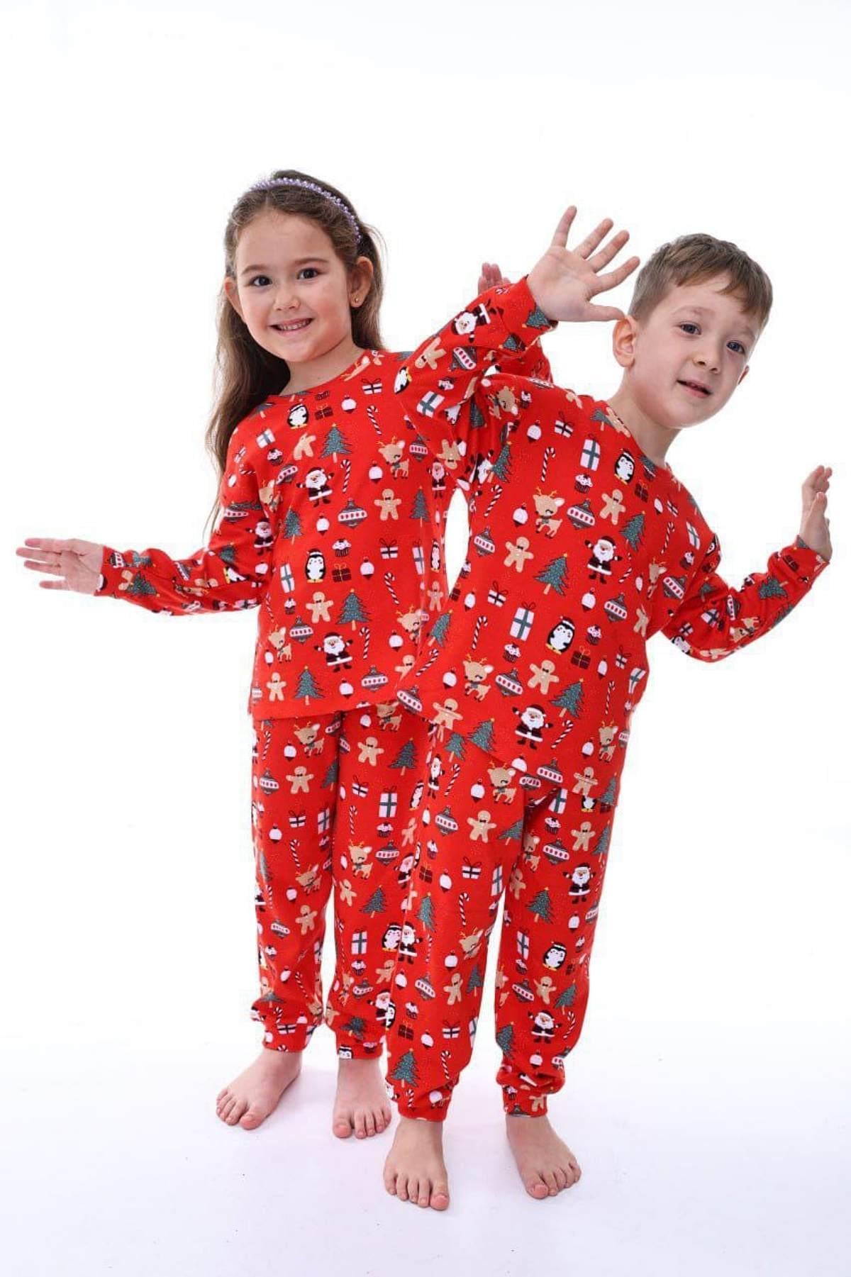 3-8 Yaş Kız Çocuk Pijama Takım Kırmızı