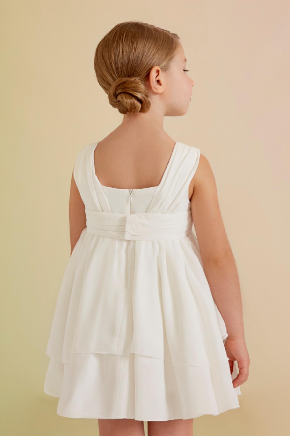 4-12 Yaş Kız Çocuk Şifon Elbise Beyaz