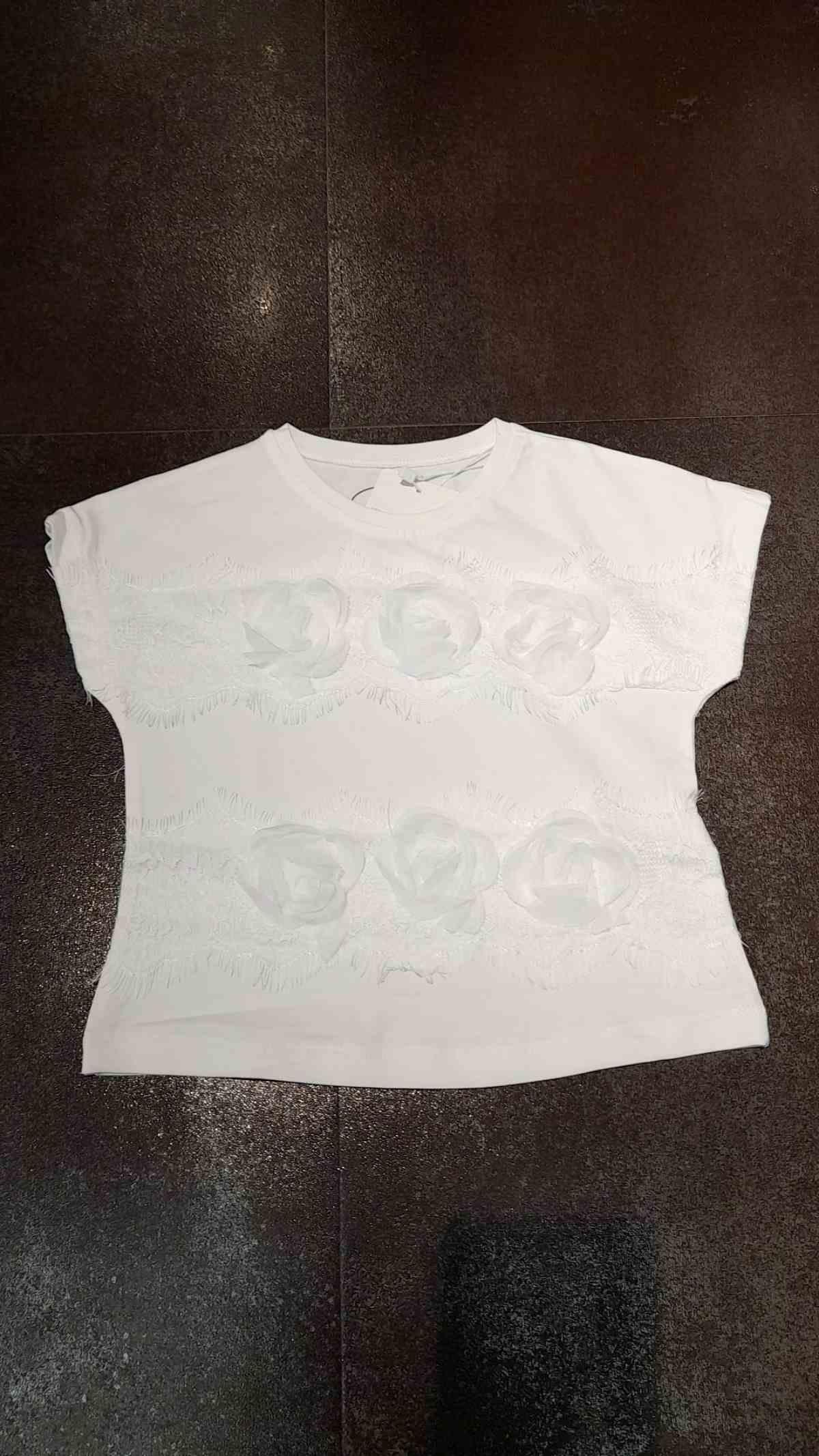 4-14 Yaş Kız Çocuk 3 Boyutlu Çiçekli Tişört