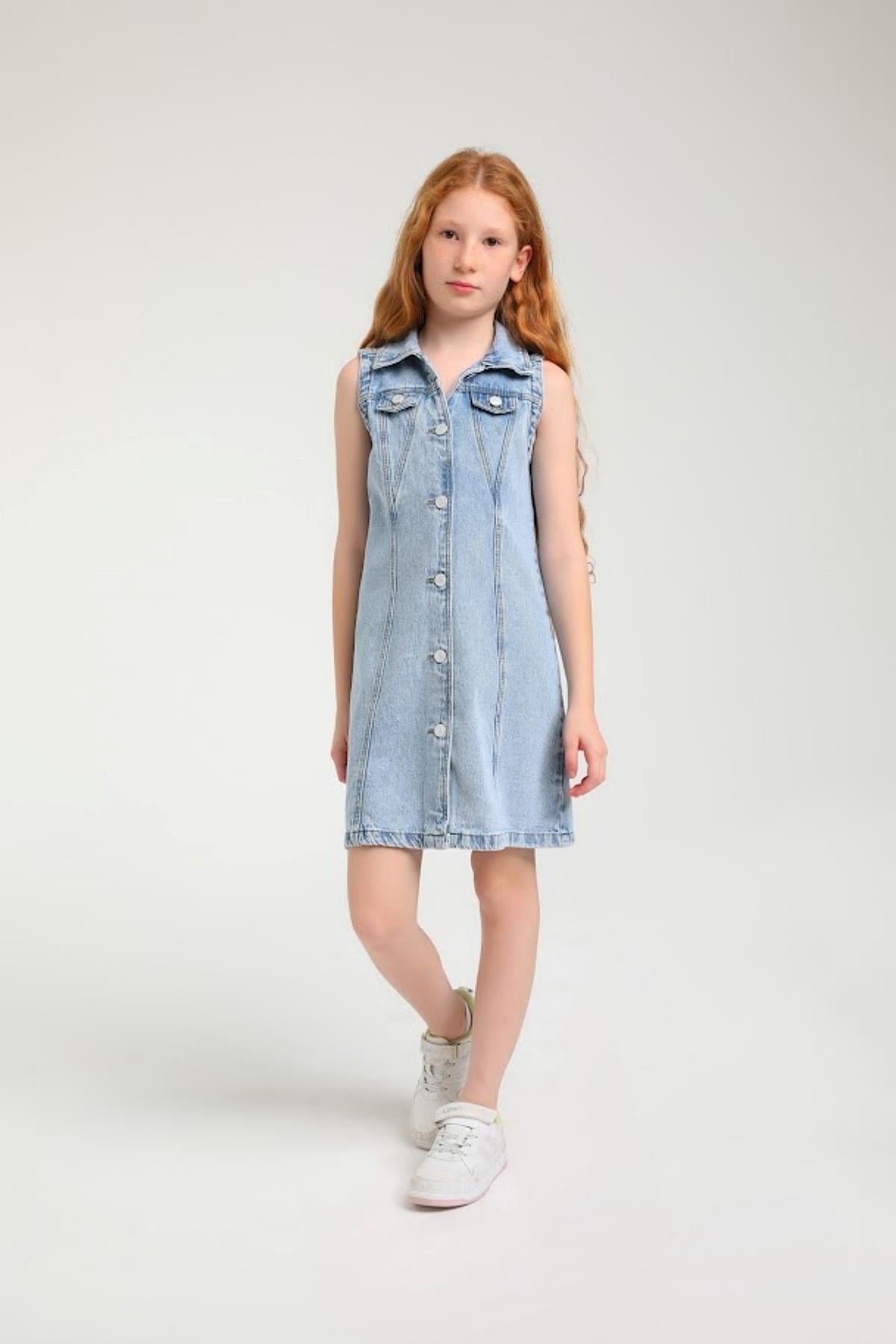4-14 Yaş Kız Çocuk Denim Elbise