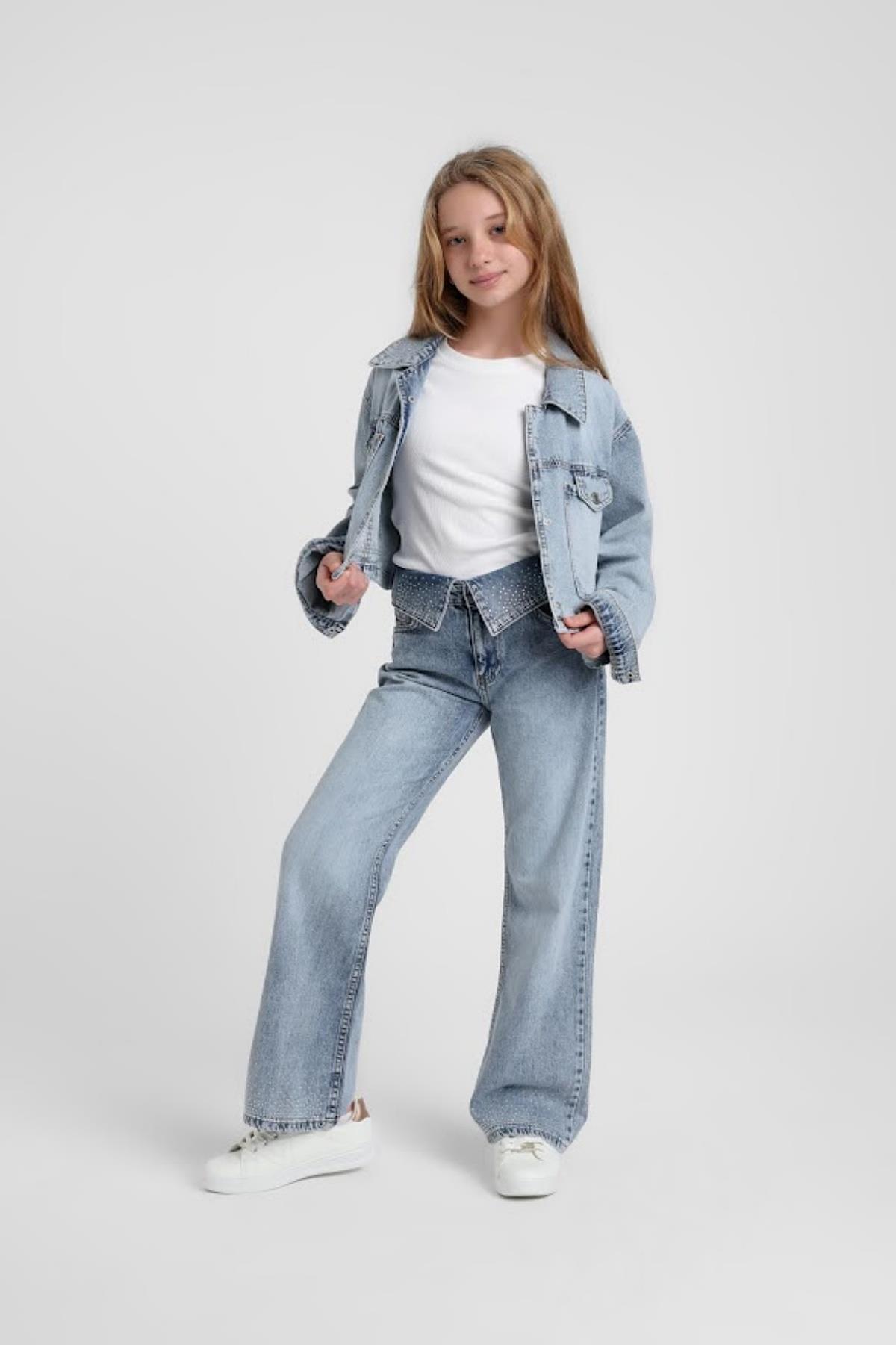 4-14 Yaş Kız Çocuk Kemerli Denim Pantolon