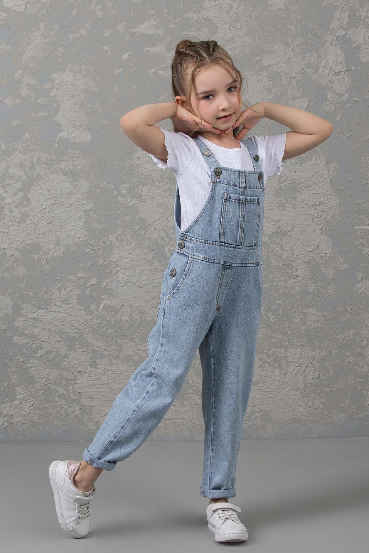 4-9 Yaş Kız Çocuk Denim Salopet