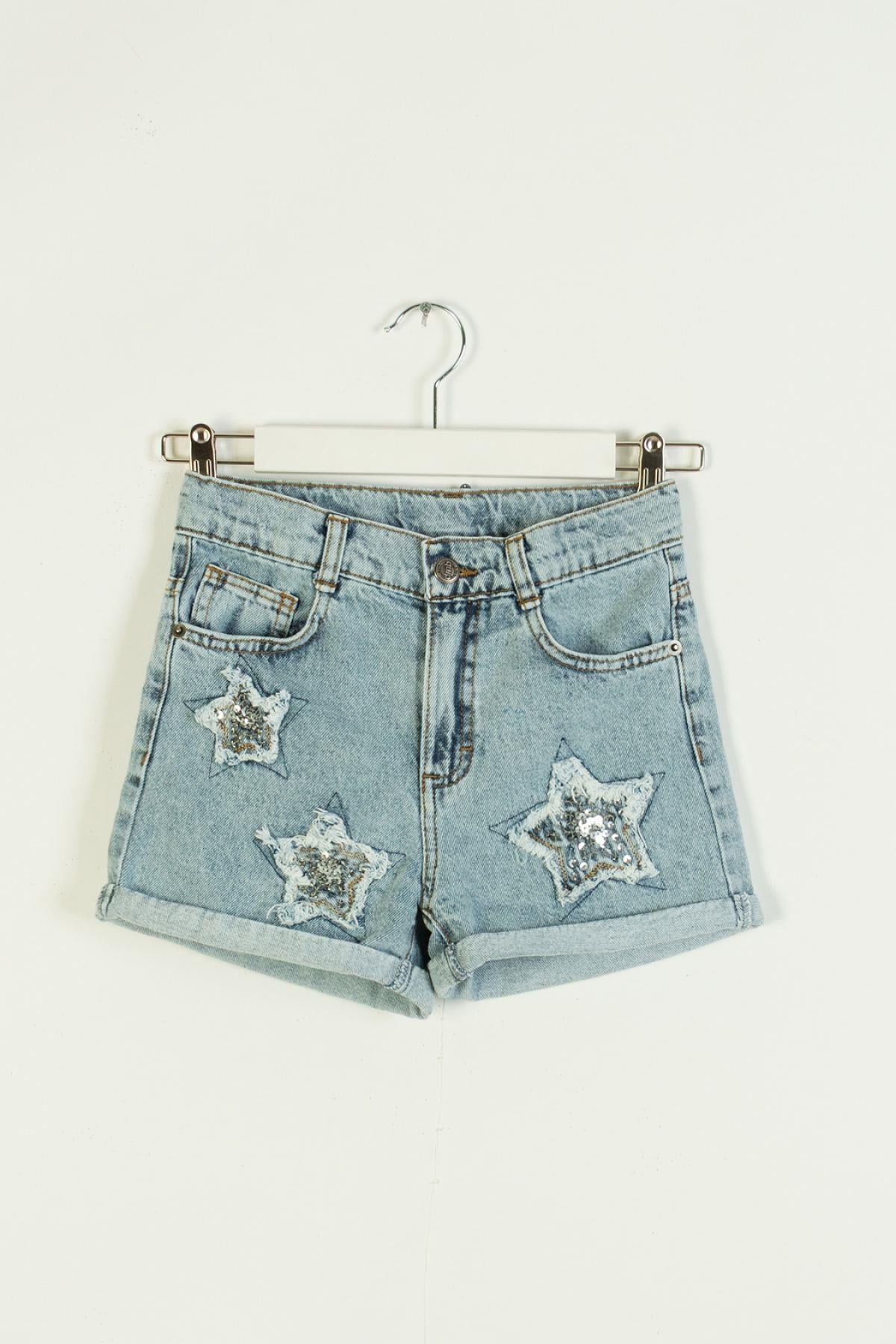 4-9 Yaş Kız Çocuk Denim Yıldızlı Şort