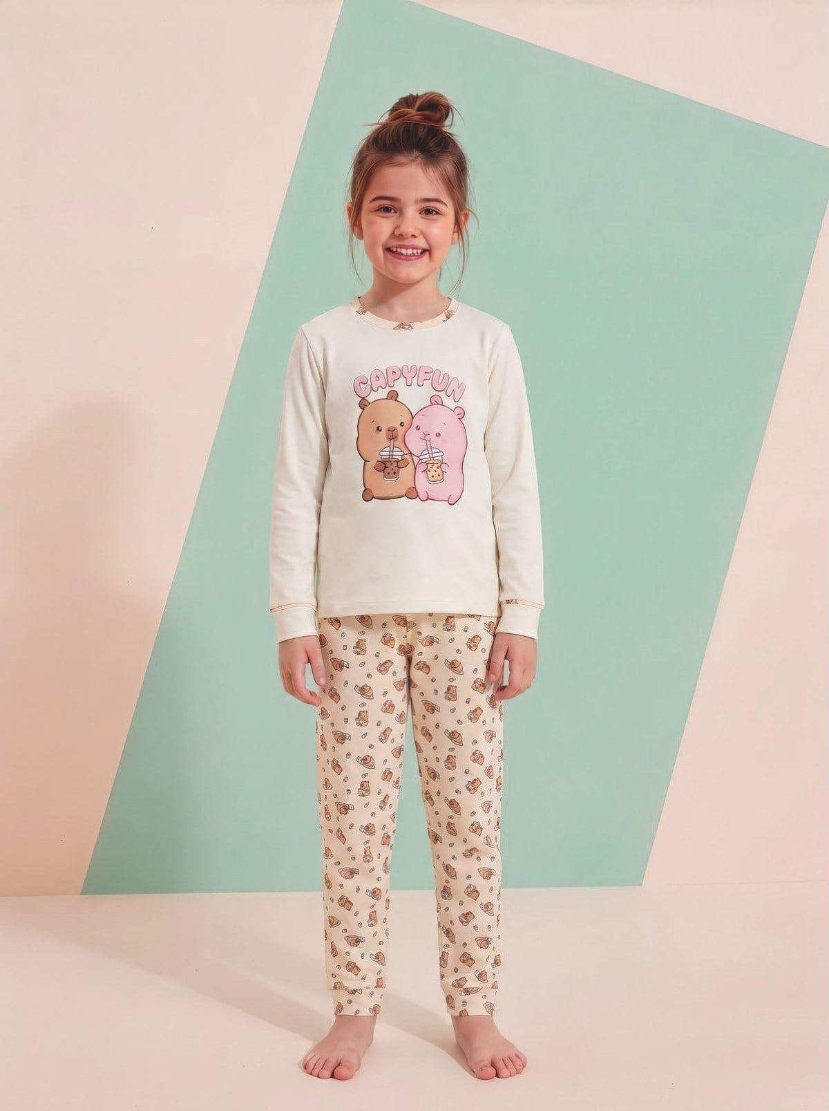 5-11 Yaş Kız Çocuk  Baskılı Pijama Takım