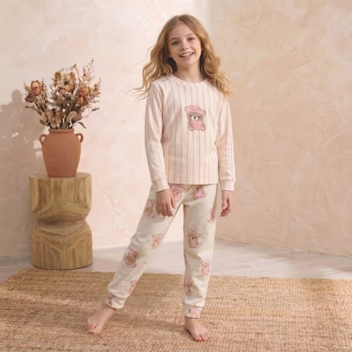 5-12 Yaş Kız Çocuk Ayıcıklı Pijama Takım