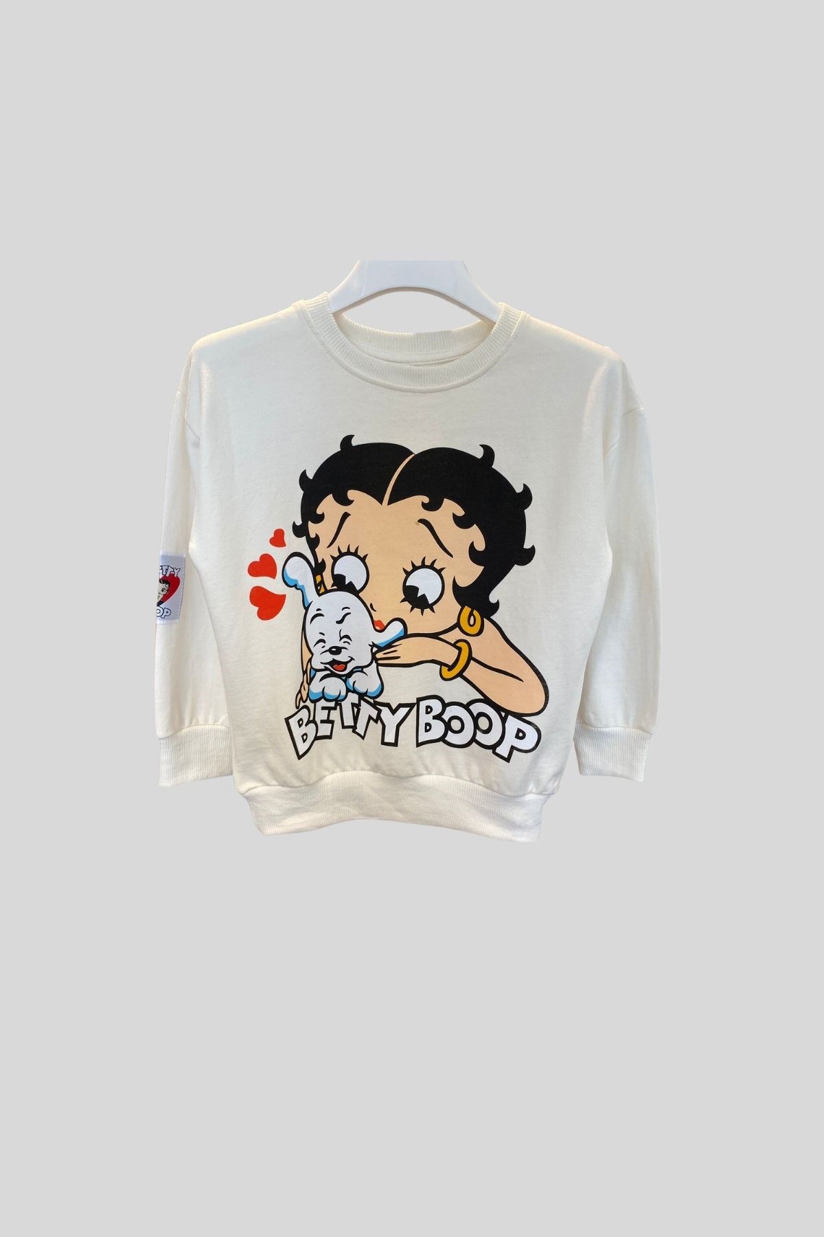 5-14 Yaş Kız Çocuk Betty Boop Sweatshirt Ekru-Moona Kids