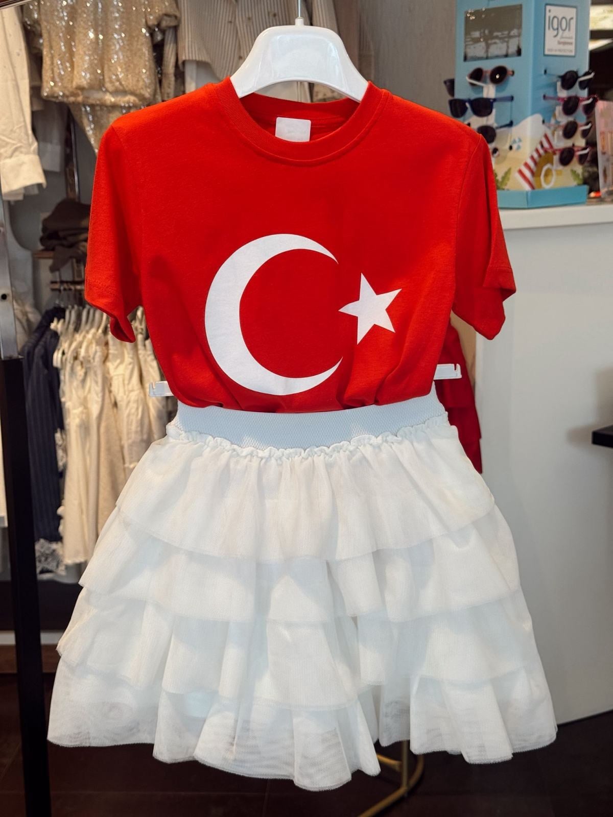 5-14 Yaş Kız Çocuk Fırfırlı Tül Etek Beyaz