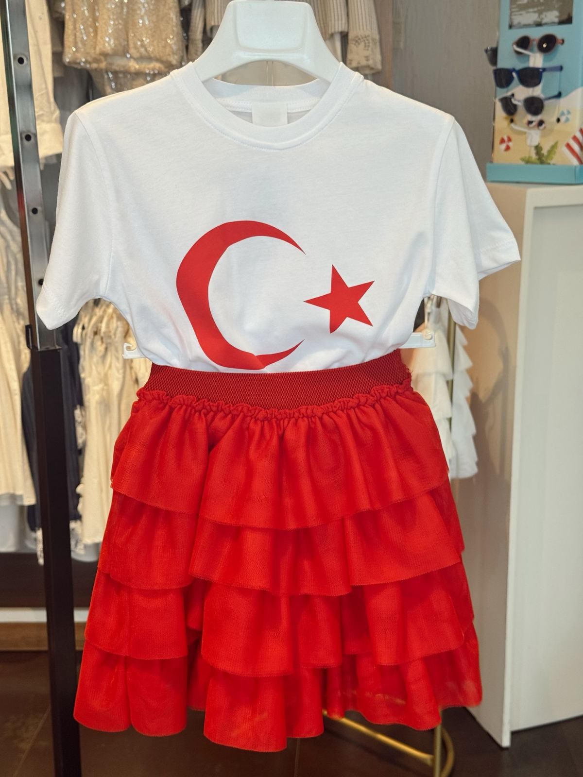 5-14 Yaş Kız Çocuk Fırfırlı Tül Etek Kırmızı
