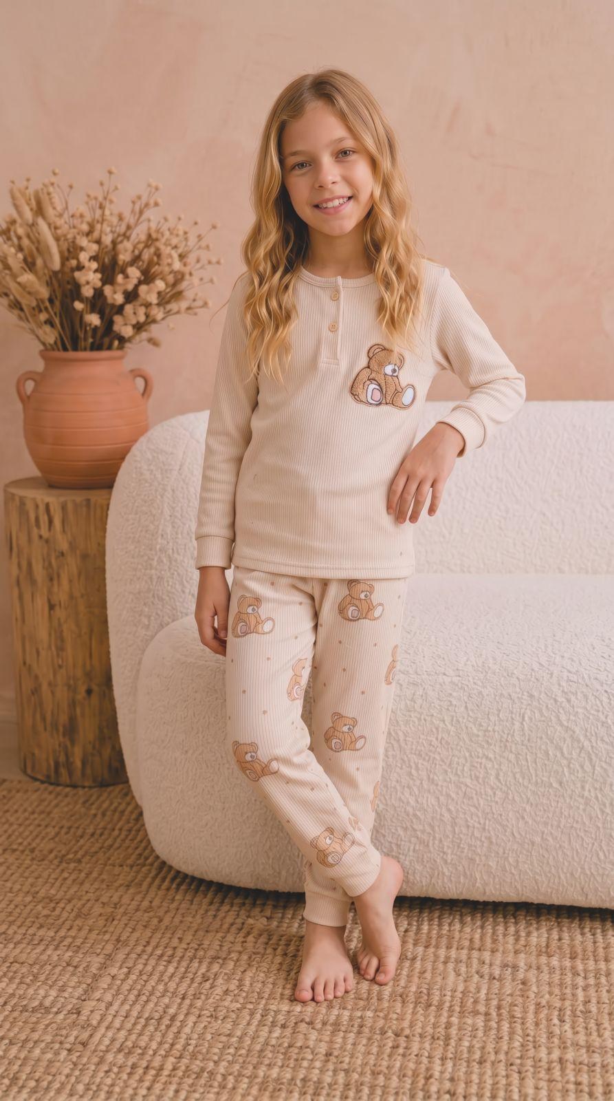 6-16 Yaş Kız Çocuk  Düğmeli Pijama Takım