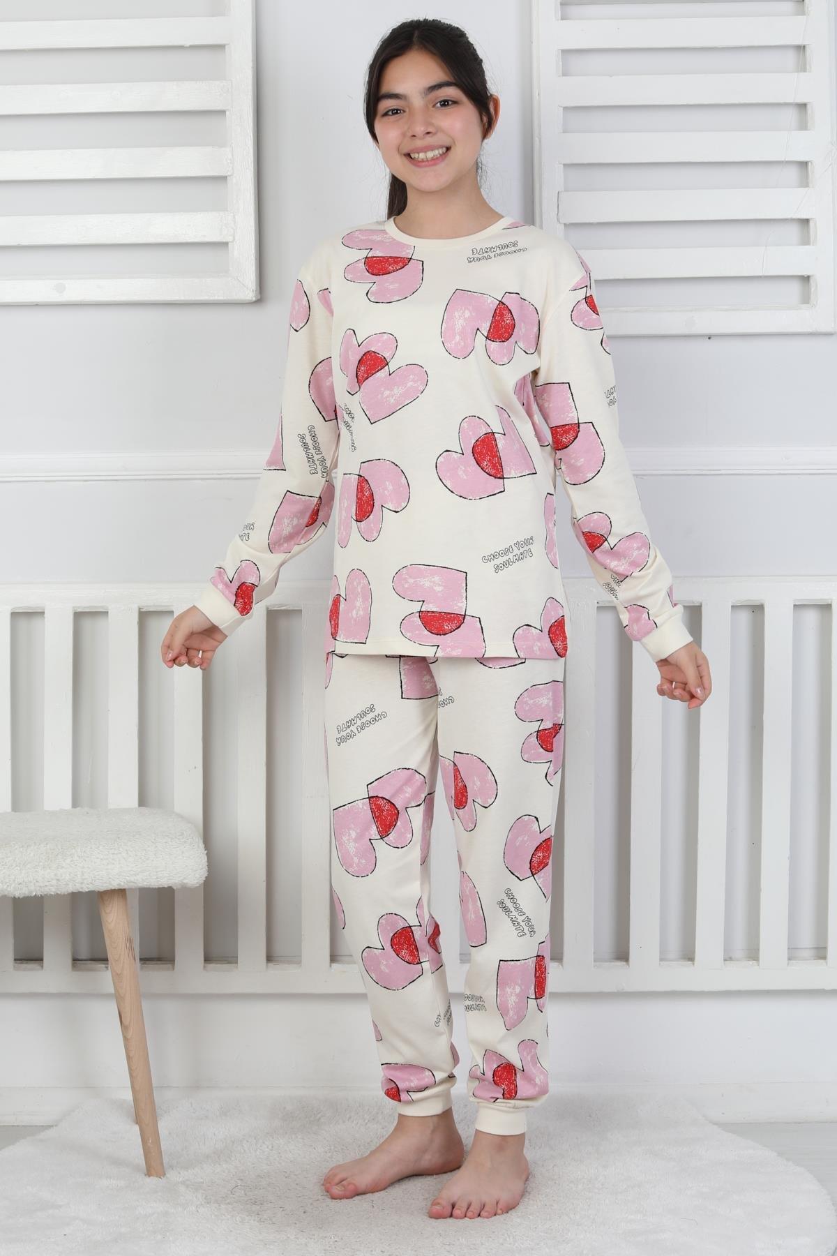 8-13 Yaş Kız Çocuk Kalp Pijama Takım