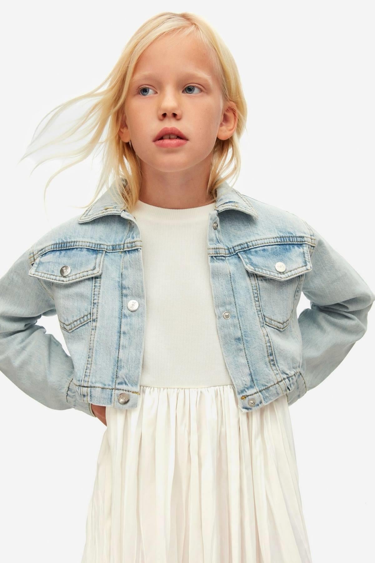 8-14 Yaş Kız Çocuk Denim Ceket Mavi
