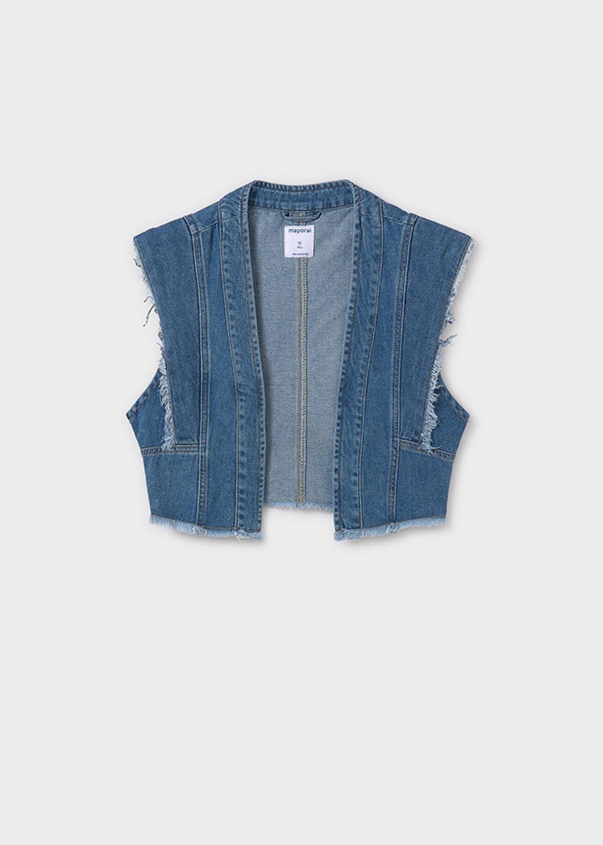 8-14 Yaş Kız Çocuk Denim Yelek Mavi