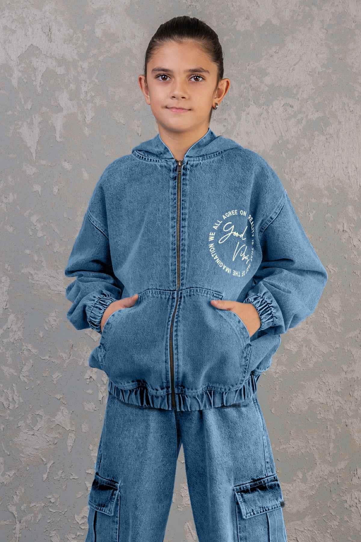 9-14 Yaş Erkek Çocuk Kapşonlu Kot Ceket