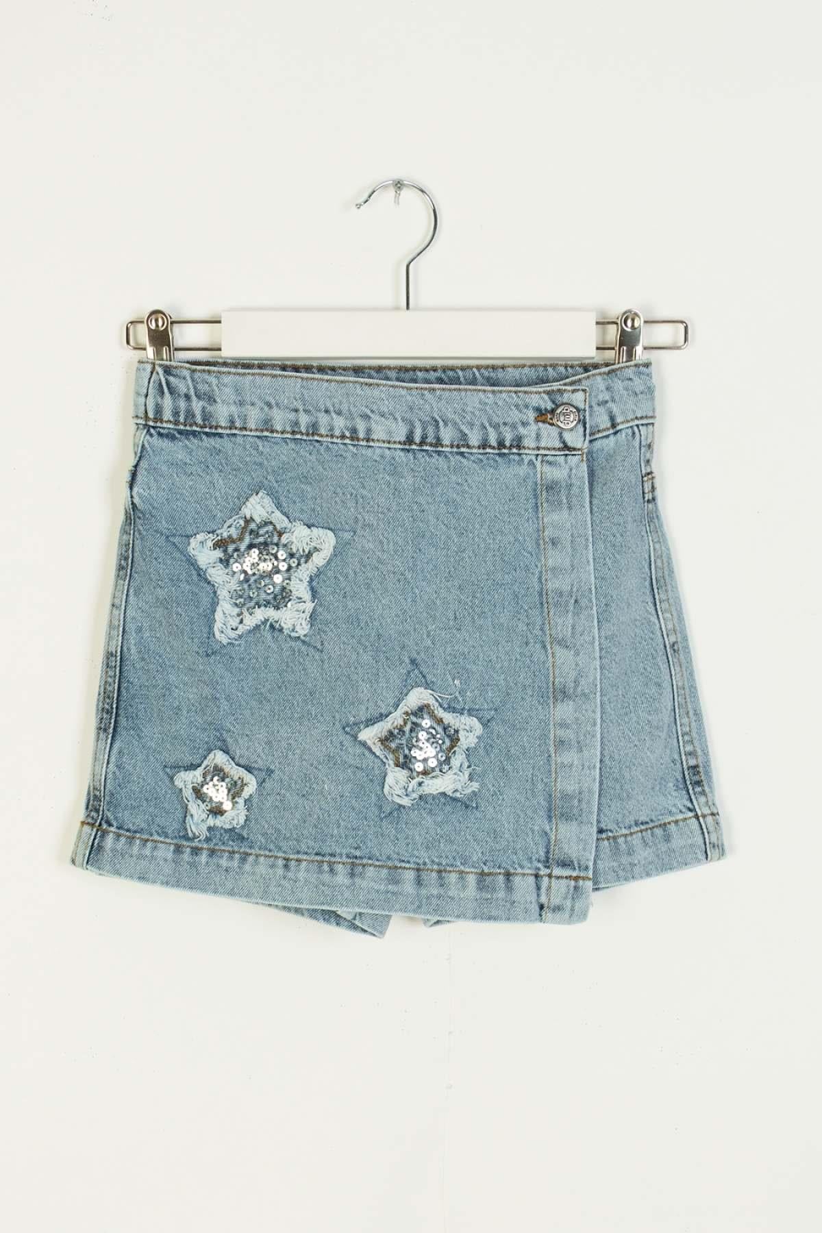 9-14 Yaş Kız Çocuk Denim Yıldızlı Şort Etek