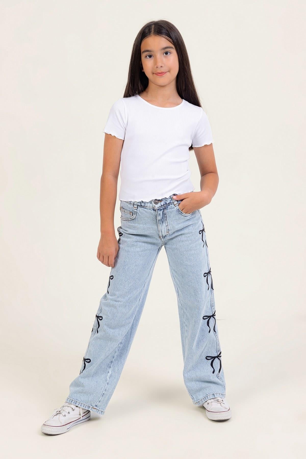 9-14 Yaş Kız Çocuk Fiyonklu Denim Pantolon