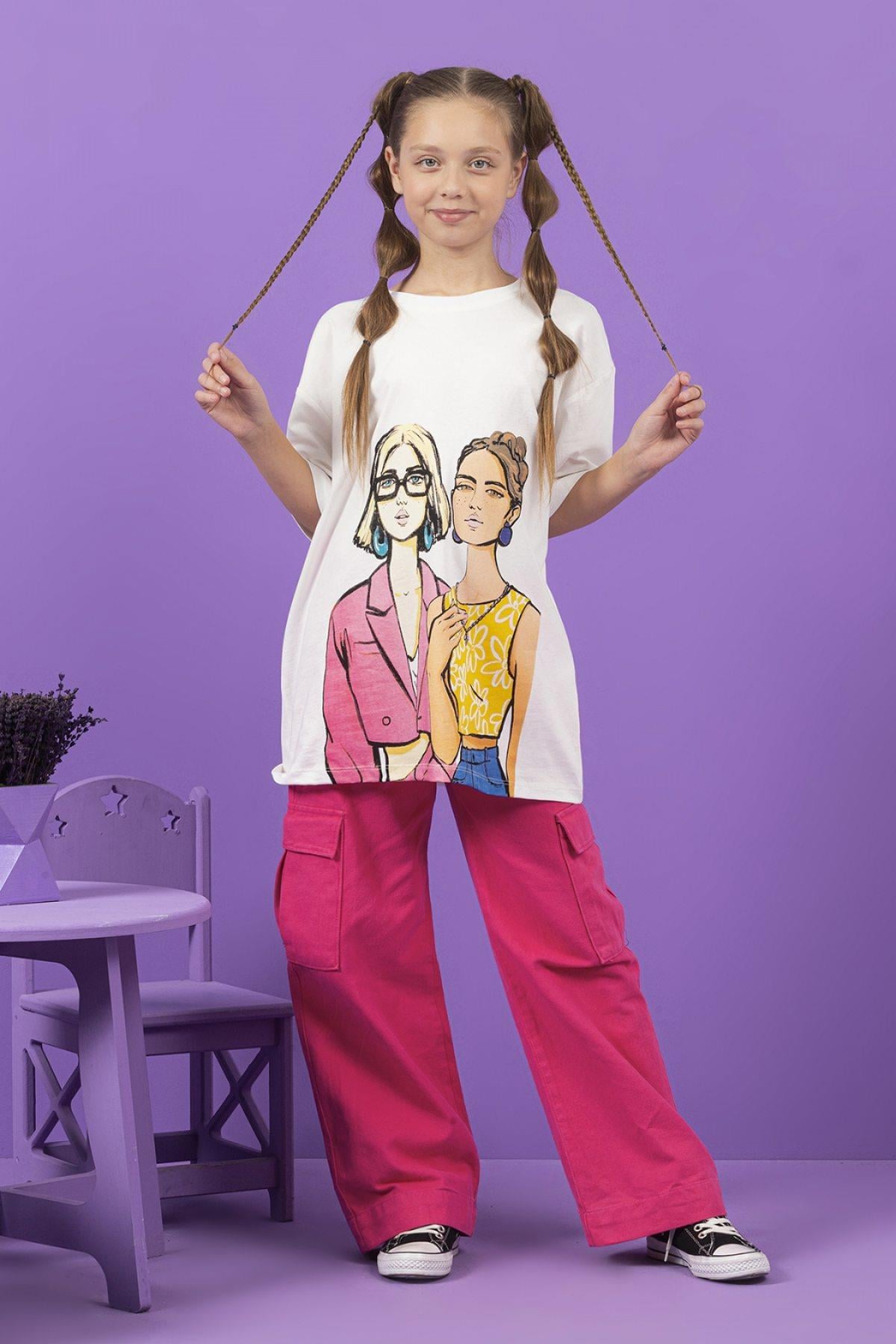 9-14 Yaş Kız Çocuk Gabardin Kargo Pantolon