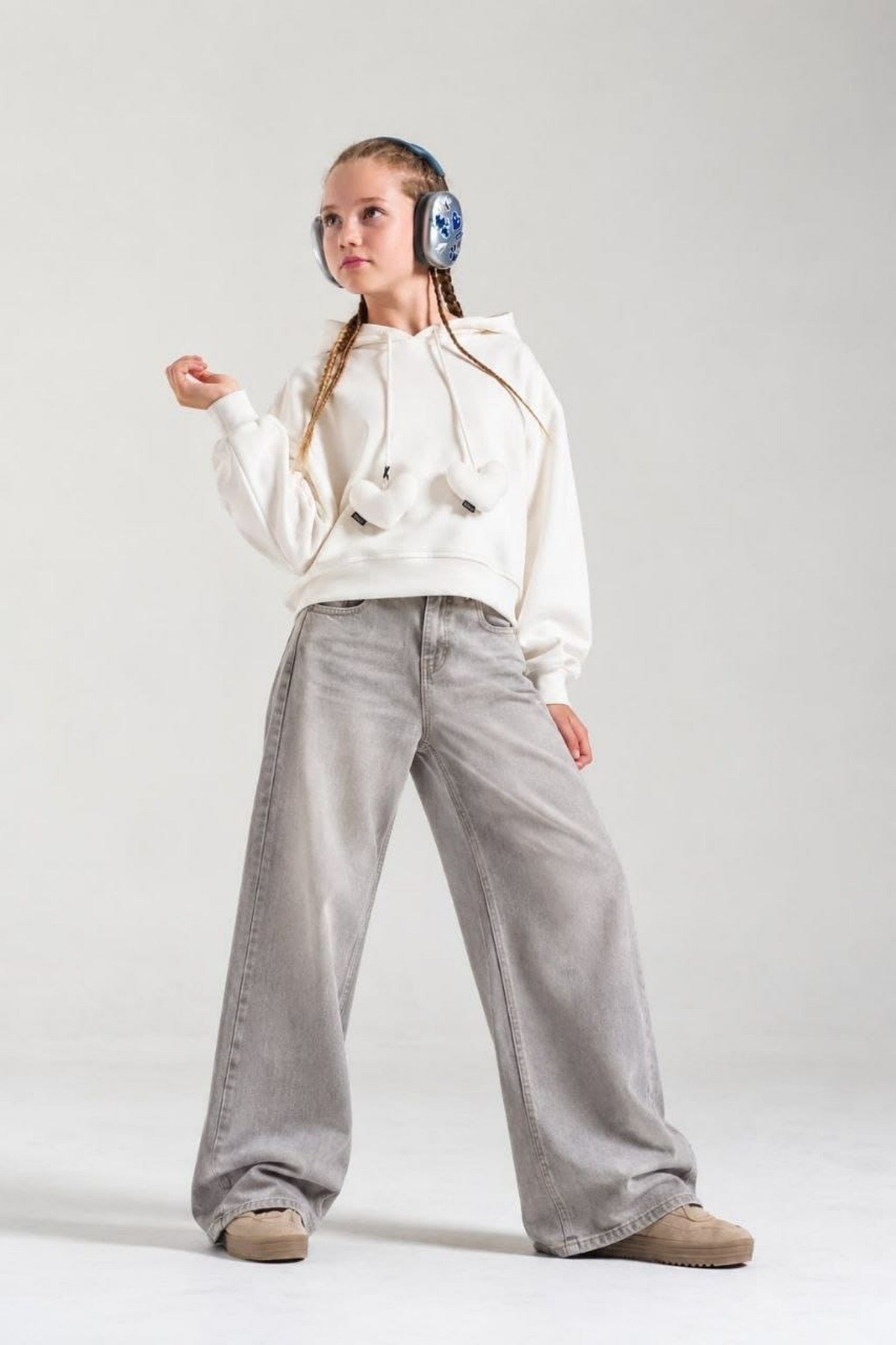 9-14 Yaş Kız Çocuk Kalp Aksesuarlı Sweat