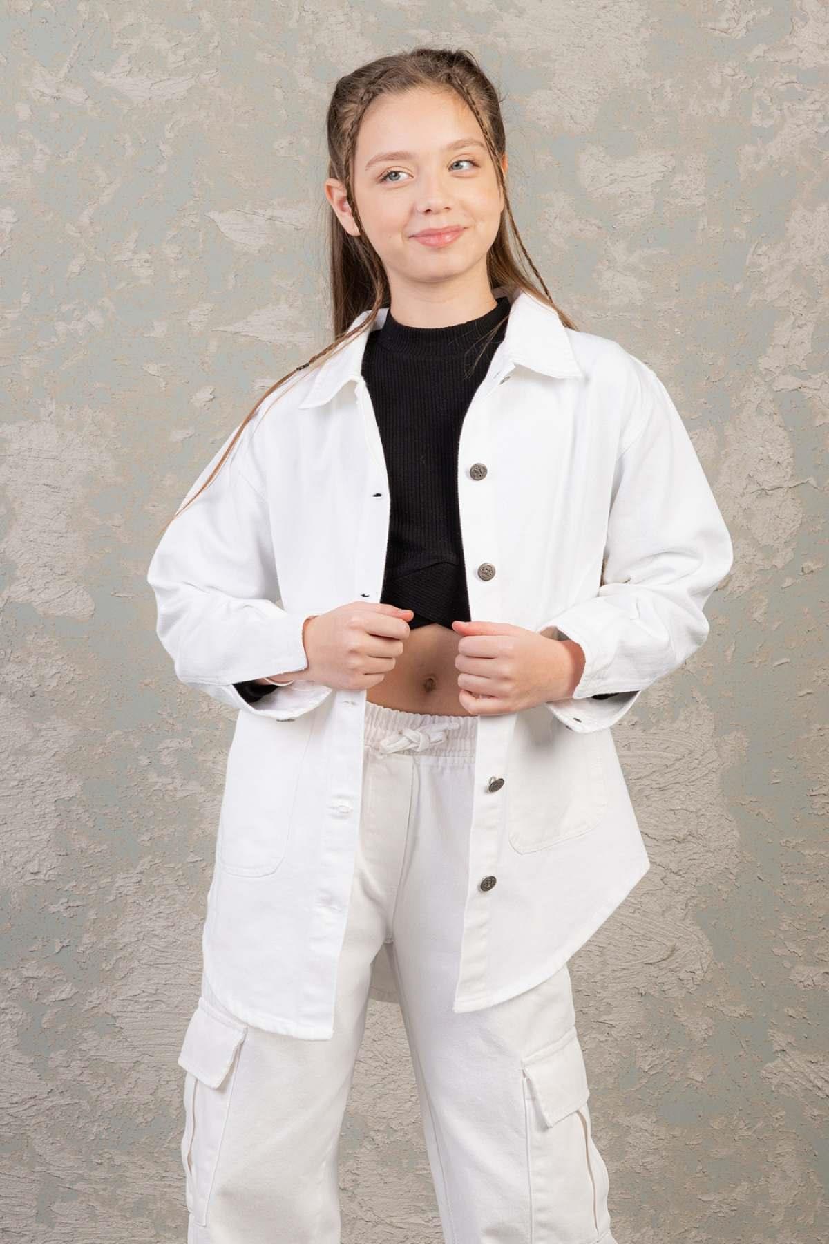 9-14 Yaş Kız Çocuk Krem Denim Ceket