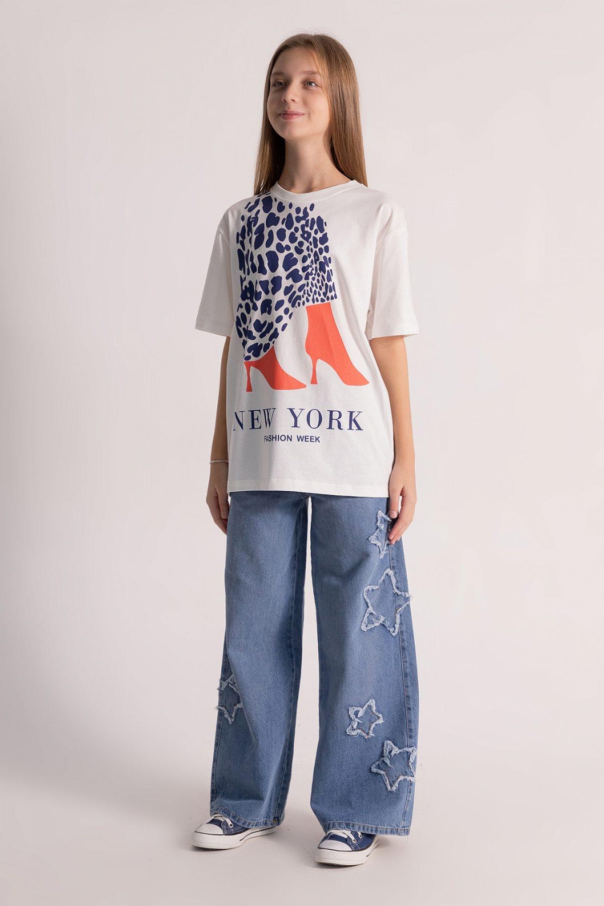 9-14 Yaş Kız Çocuk Yıldız  Denim Pantolon
