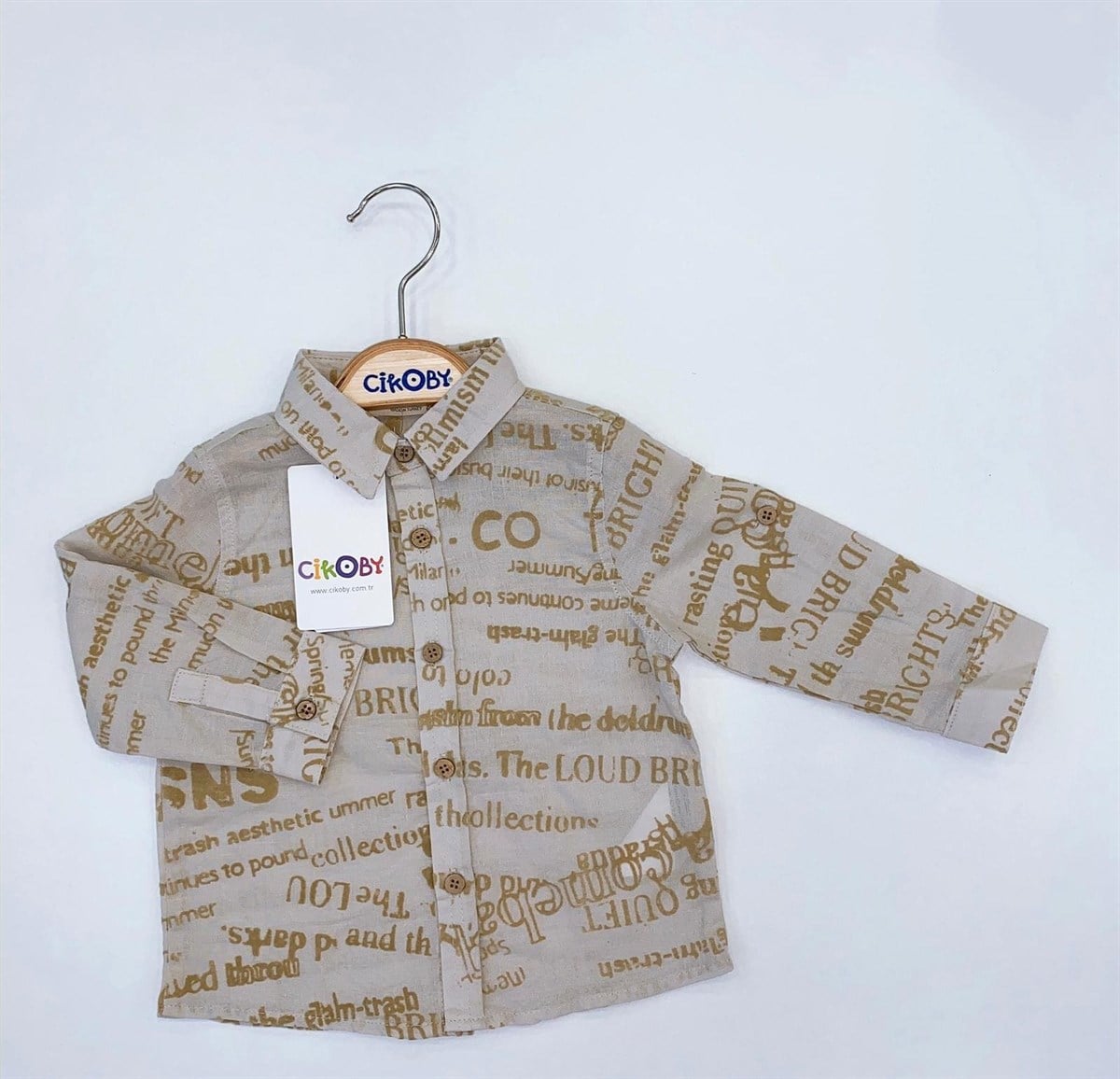 DESENLİ BEJ ERKEK BEBE GÖMLEK