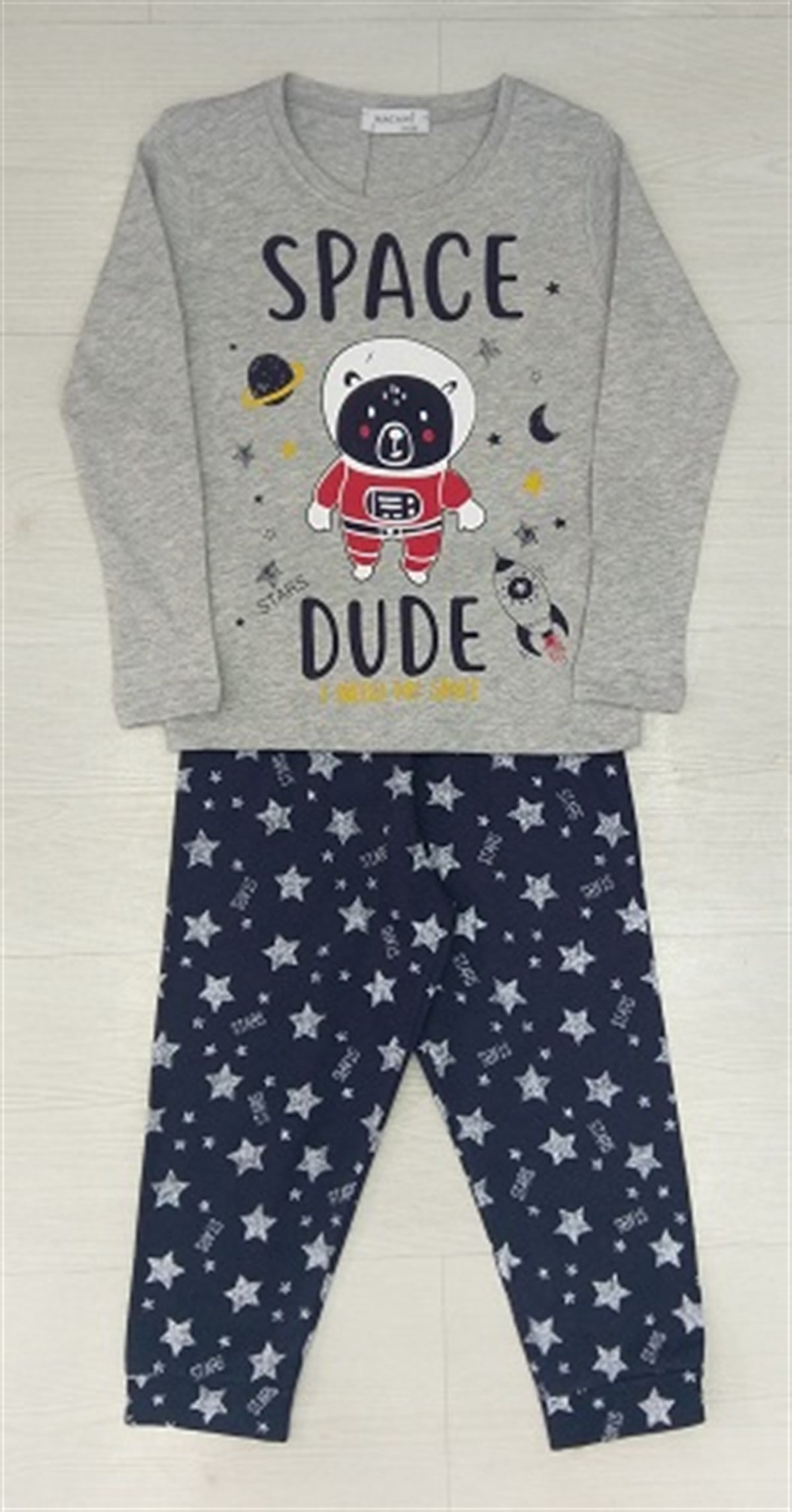 SPACE DUDE ERKEK ÇOCUK PİJAMA TAKIMI GRİ-LACİVERT