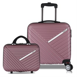 Troya Premium 2'li Valiz Seti (Pilot ve Makyaj) Rose Gold