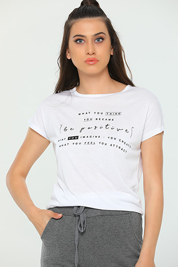 Beyaz What You Thınk Baskılı Kısa Kollu Salaş Kadın T-shirt 450125