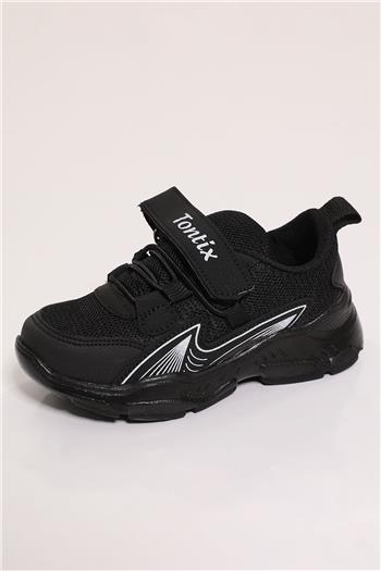 Çocuk Bağcık Lastik Detaylı Çırtlı Spor Ayakkabı Siyah 494709