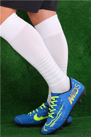 Erkek Bağcıklı Çim Dişli Krampon Futbol Ayakkabısı SaksMavisi 492941