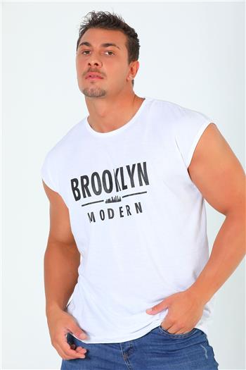 Erkek Bisiklet Yaka Baskılı T-shirt Beyaz 501215