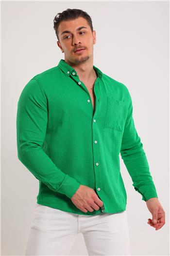 Erkek Likralı Tek Cepli Gömlek Yeşil 494297