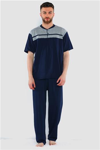 Erkek Ön Düğme Detaylı Pijama Takımı Lacivert 499819