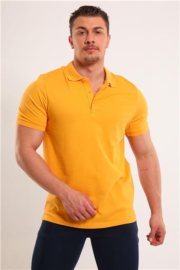 Erkek Polo Yaka Likralı T-shirt Hardal 494336
