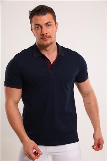 Erkek Polo Yaka Likralı T-shirt Lacivert 494357