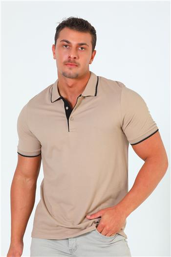 Erkek Polo Yaka Likralı T-shirt Vizon 501032