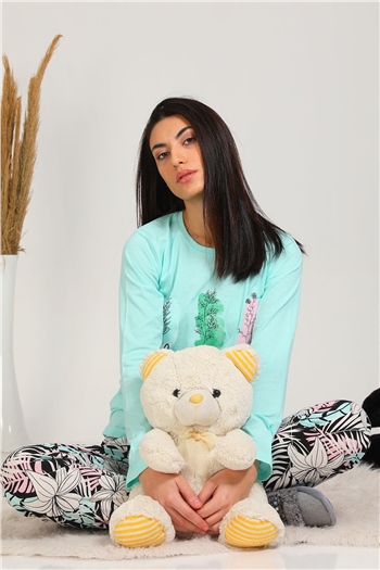 Kadın Baskılı Pijama Takımı Mint 490842