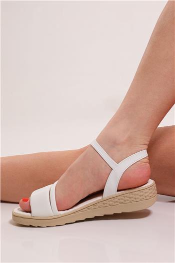 Kadın Bilek Bağlamalı Rahat Taban Sandalet Beyaz