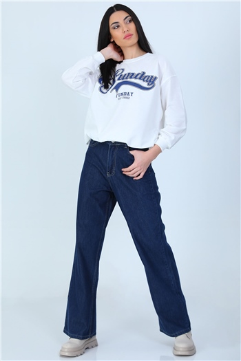 Kadın Bol Paça Jeans Pantolon AçıkLacivert 492134