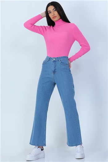 Kadın Bol Paça Jeans Pantolon Mavi 492132