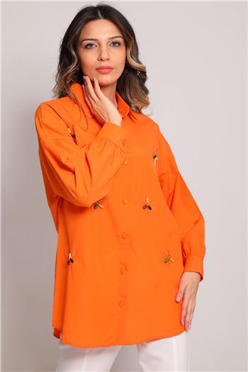 Kadın Boncuk İşlemeli Gömlek Orange 495427